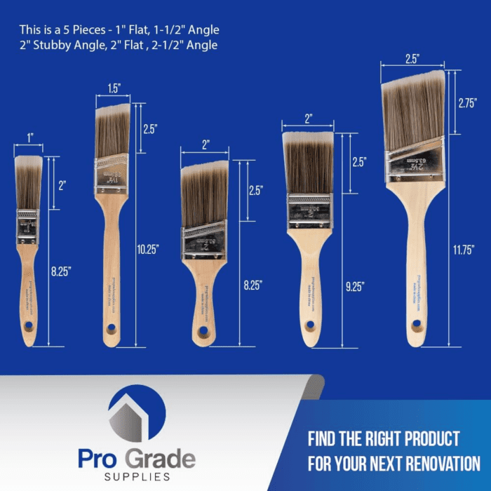 - Paint Brushes - 5 Piece Flat and Angle, Paint Brush for All Latex and Oil Paints & Stains - Home Improvement - Interior & Exterior Use Paint Brush - Image 2