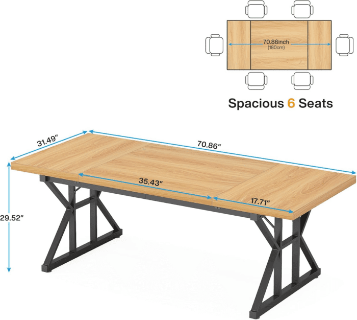 70.8-Inch Executive Desk, Large Computer Office Desk Workstation, Modern Simple Style Laptop Desk Study Writing Table Business Furniture for Home Office (Light Walnut/Black, 70.8 Inch) - Image 2