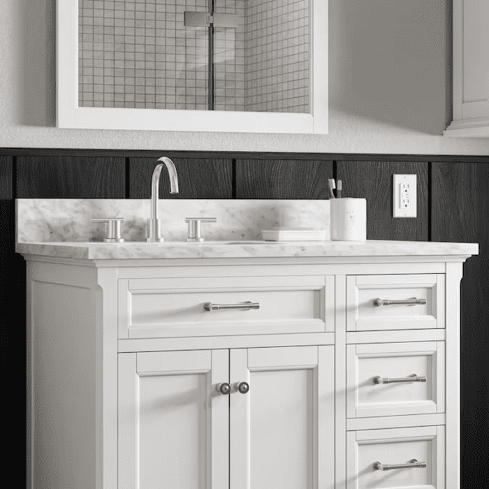 Roveland 36-In White Undermount Single Sink Bathroom Vanity with Carrara Natural Marble Top - Image 12