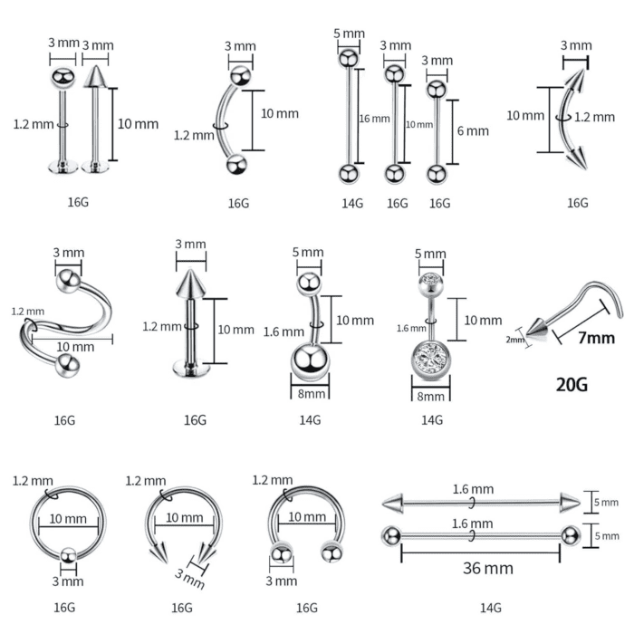 153Pcs Piercing Kit for All Body Piercings with Piercing Jewelry and Tools for Nose Septum Belly Button Lip Ear Tongue Cartilage Eyebrow and More with 12G 14G 16G and 20G Piercing Needles - Image 2