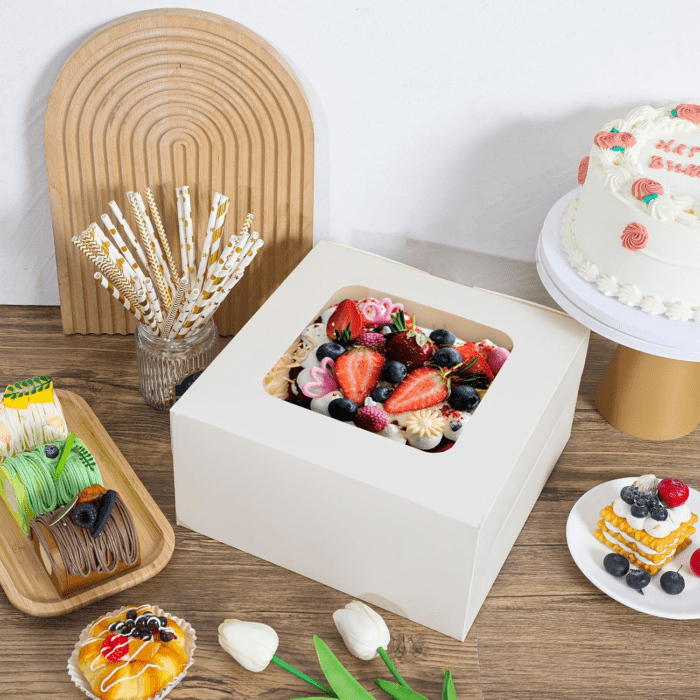 24Pcs Cake Boxes, 10X10X5 Inches White Square Bakery Boxes with Window Cajas Pasteles for Cake, Pastries, Chocolates, Cookies, Pie, Birthday Party, Wedding, Easter - Image 3