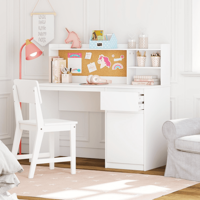 Kids Study Desk with Chair, Kids Desk and Chair Sets with Hutch and Storage Cabinet, Wooden Children Study Table, Student Writing Desk Computer Workstation for 5-12 Years Old - Image 2