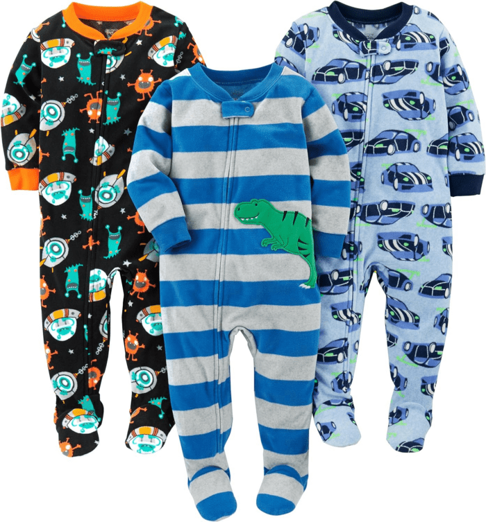 Toddlers and Baby Boys' Loose-Fit Flame Resistant Fleece Footed Pajamas, Pack of 3