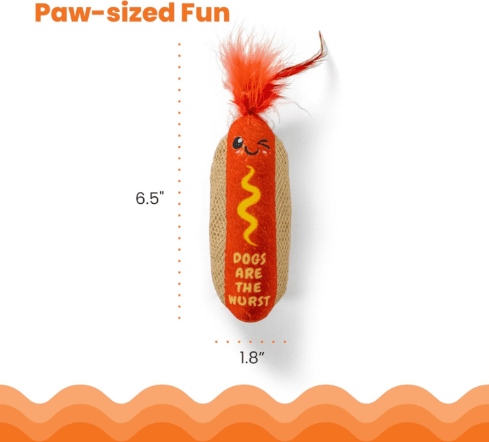 Hot Dog Kicker Catnip Toy and Dental Toy for Cats Hot Dog Themed Funny Catnip Stuffed Kicker Toy, Brown - Image 5