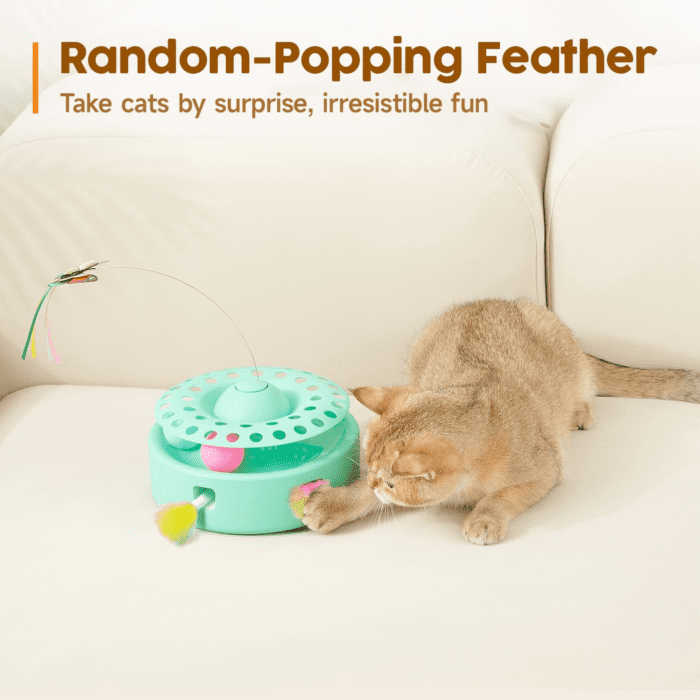 Cat Toys 3-In-1 Automatic Interactive Kitten Toy, Fluttering Butterfly, Random Moving Ambush Feather, Track Balls, Dual Power Supplies, USB Powered, Indoor Exercise Cat Kicker (Green) - Image 4