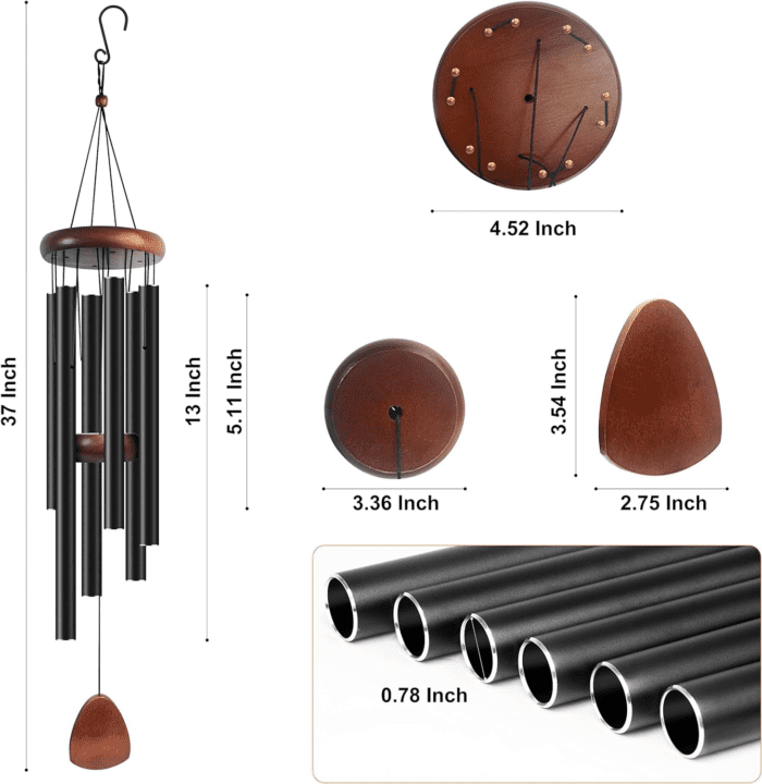 Large Aluminium Wind Chimes 37" Inches to Create a Zen Atmosphere Suitable for Outdoor, Garden, Patio Decoration. Classic Black Wind Chimes with Wind Catcher Suitable as a Gift for Unisex - Image 3