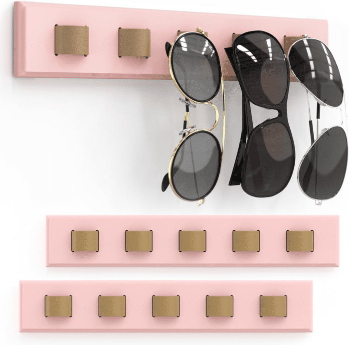 3 Pack Sunglass Organizer, Wall Mounted Sunglasses Organizer, Wooden Glasses Holder Sunglass Holder, Sunglasses Rack for Hanging Your Multiple Eyeglasses, for Wall, Home Decor(Pink)