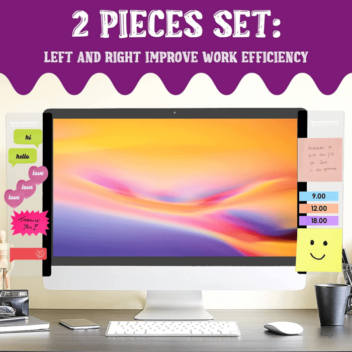 Office Desk Accessories 2Pcs Monitor Memo Board Computer Message Board Office Supplies for Women Men Computer Sticky Note Holder Home Office Accessories Desktop Message Office Decor - Image 2