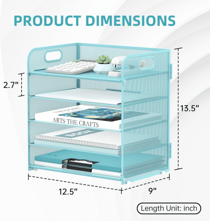 5 Trays Paper Organizer Letter Tray with Handle-Mesh Desk File Organizer, Paper Sorter Desk Organizer for Office, Home or School (Light Blue) - Image 5