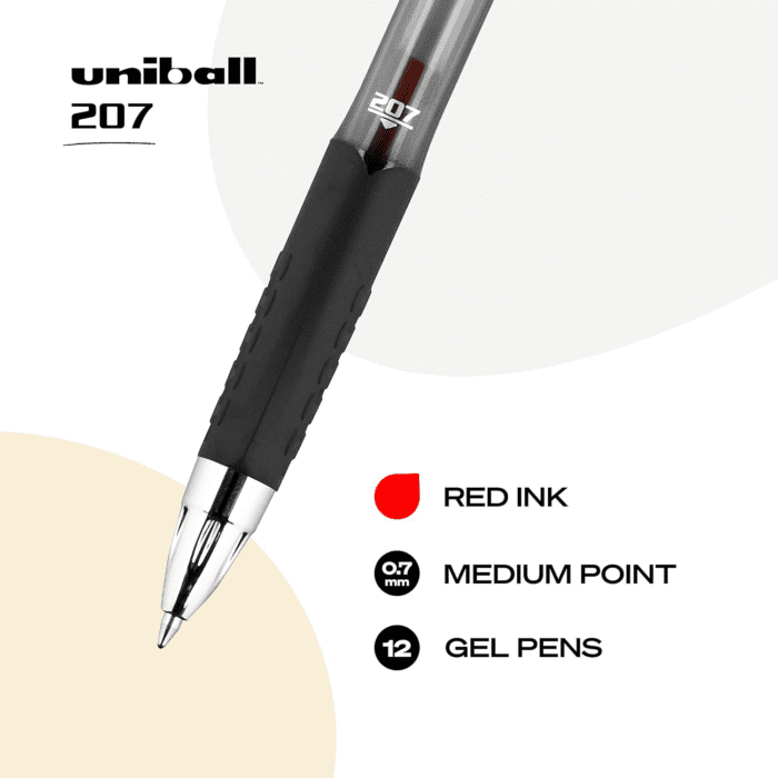 Uniball Signo 207 Gel Pen 12 Pack, 0.7Mm Medium Red Pens, Gel Ink Pens Office Supplies Sold by Uniball Are Pens, Ballpoint Pen, Colored Pens, Gel Pens, Fine Point, Smooth Writing Pens - Image 3