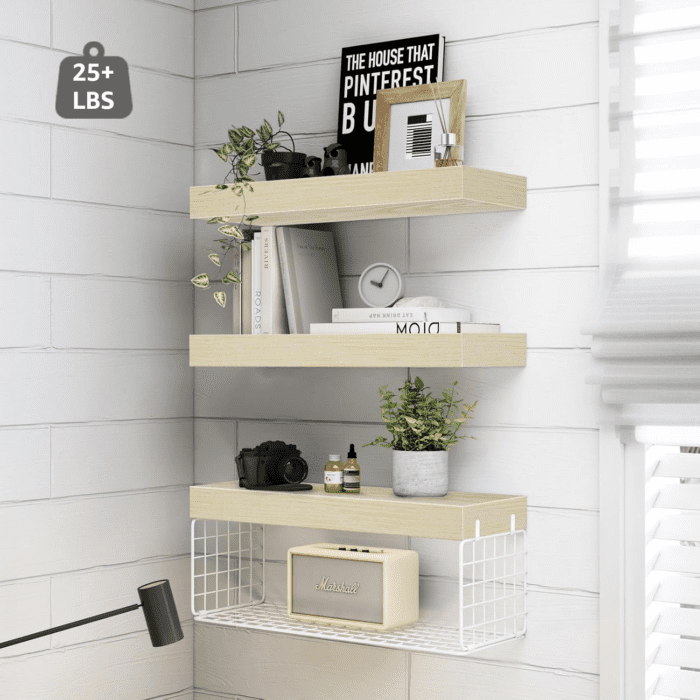 Bathroom Shelves over Toilet - Wall Mounted Floating Shelves Farmhouse Shelf Toilet Paper Storage Small 16 Inch Set of 3, Natural (019-BNW3) - Image 4