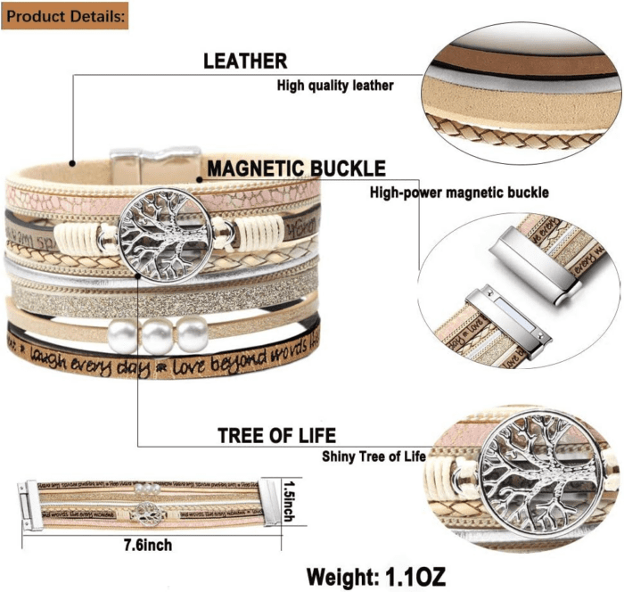 Inspirational Tree of Life Leather Bracelets for Women,Birthday Mothers Day Jewelry Gifts for Teen Girls - Image 4