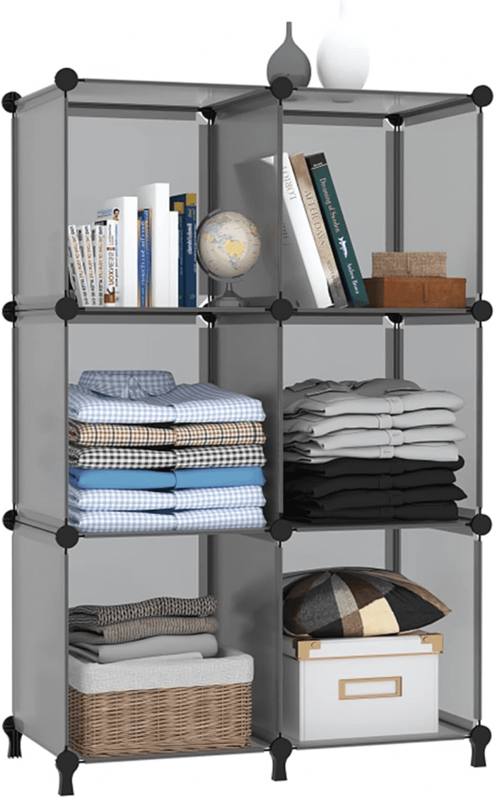 Cube Storage Organizer, Storage Cubes Shelves Bookshelf, 6 Cube Closet Organizers and Storage, DIY Stackable Plastic Clothes Organizer Shelving for Bedroom, Home, Grey - Image 8