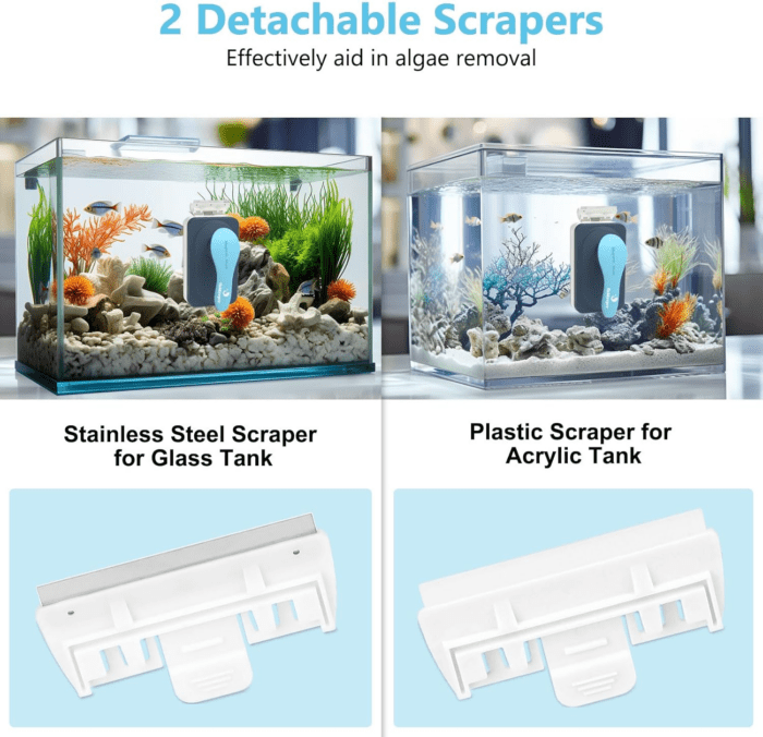 Aquarium Magnetic Glass Cleaner, Fish Tank Algae Magnet Cleaning Tool with Algae Scraper for Glass Aquariums Tank, Floating Scrubber Brush, 2 Detachable Scrapers, Small - Image 3