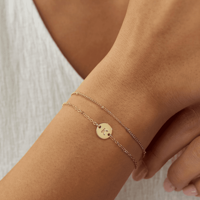 Gold Initial Bracelets for Girls Women Jewelry - Dainty Gold/Silver Plated Layered Beaded Letter Initial Bracelet Disc Monogram Bracelet Gold Bracelets for Women Teen Girls Gifts Trendy Stuff - Image 3