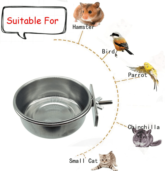 Bird Feeding Dish Cups Parrot Food Bowl Clamp Holder Coop Cup, 2PCS Bird Cage Water Bowl for Parakeet African Greys Conure Cockatiels Lovebird Budgie Chinchilla - Image 6