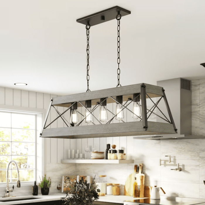 Bradberry 5-Light Antique White and Galvanized Farmhouse Linear Large Hanging Kitchen Island Light - Image 25