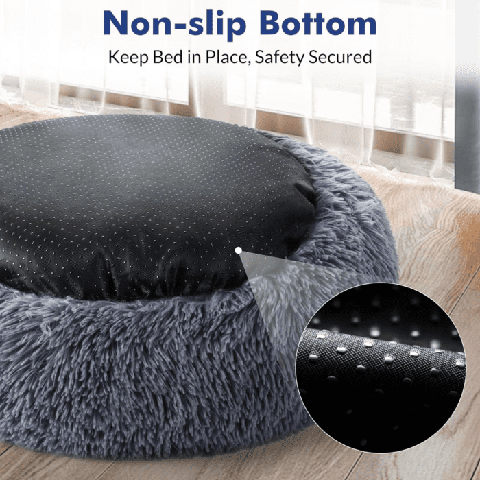 Cat Beds for Indoor Cats, 20 Inches Cat Bed Machine Washable, Fluffy round Pet Bed Non-Slip, Calming Soft Plush Donut Cuddler Cushion Self Warming for Small Dogs Kittens, Dark Grey, Medium - Image 7