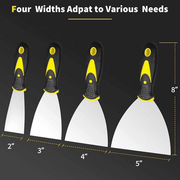 Putty Knife, 4Pcs Spackle Knife Set (2, 3, 4, 5 In), Stainless Steel Paint Scraper, Taping Knife Tool for Repairing Drywall, Removing Wallpaper, Applying Putty, Plaster, Cement, Adhesive - Image 5