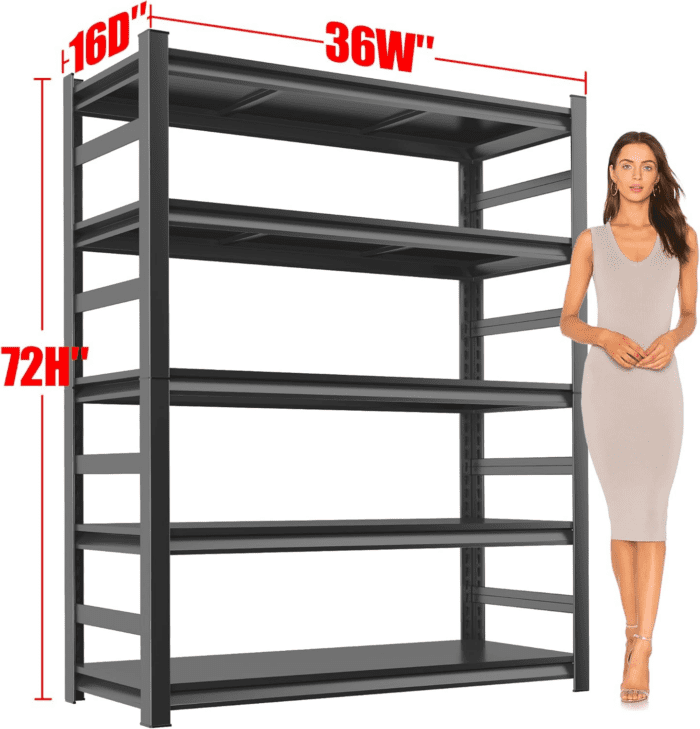 Metal Garage Shelving Unit, Heavy Duty 5-Tier Adjustable Storage Rack, Steel Shelving, 3000 Lbs Capacity, Industrial Shelves for Heavy Tools and Equipment, Ideal for Garage, Basement, Black, 72" - Image 3