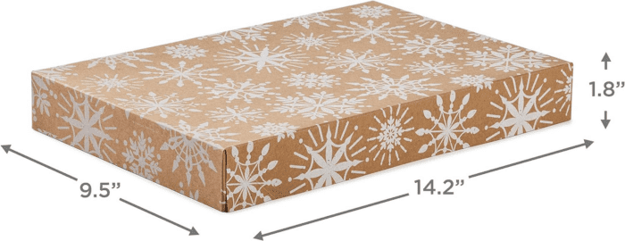 Medium Christmas Gift Boxes with Lids (12 Shirt Boxes, White Snowflakes and Stripes on Kraft) for Holiday Parties, Winter Weddings, Bridal Showers - Image 3