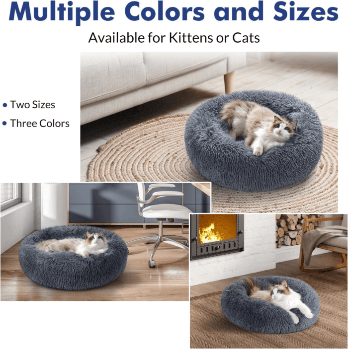 Cat Beds for Indoor Cats, 20 Inches Cat Bed Machine Washable, Fluffy round Pet Bed Non-Slip, Calming Soft Plush Donut Cuddler Cushion Self Warming for Small Dogs Kittens, Dark Grey, Medium - Image 8