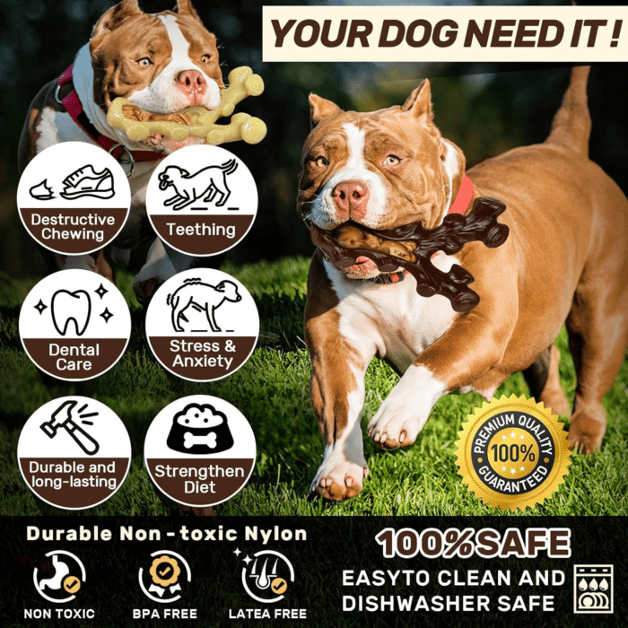 2 Pack Dog Chew Toys for Aggressive Chewers,Boredom and Stimulating Best Dog Toys for Medium/Large Breed,Tough Almost Indestructible Dog Bones for Teeth Cleaning and Training - Image 6