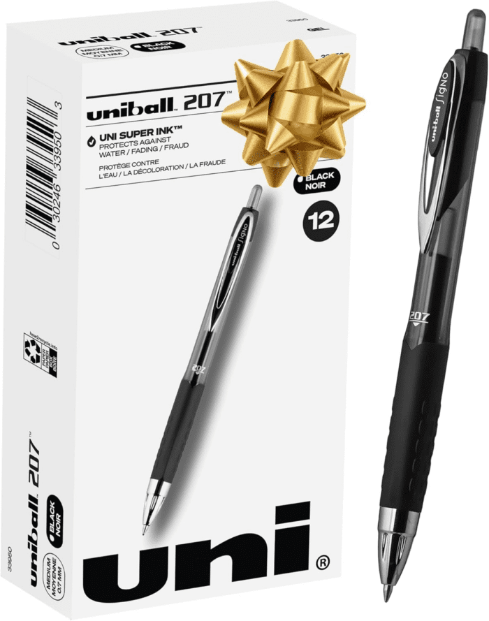 Black Retractable Gel Pens 12 Pack with Medium Points,  27 Signo Click Pens Are Fraud Proof and the Best Office Pens, Nursing Pens, Business Pens, School Pens, and Bible Pens