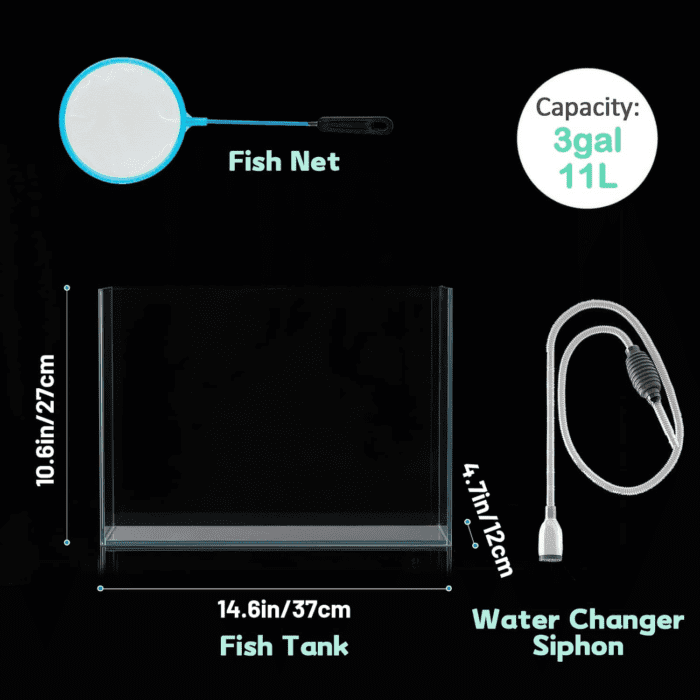 3 Gallon Ultra Clear Glass Fish Tank, Rimless Low Iron Aquarium for Betta/Nano/Goldfish/Snail/Shrimp, Small Fish Tank with Fish Net & Cleaning Tools - Image 5