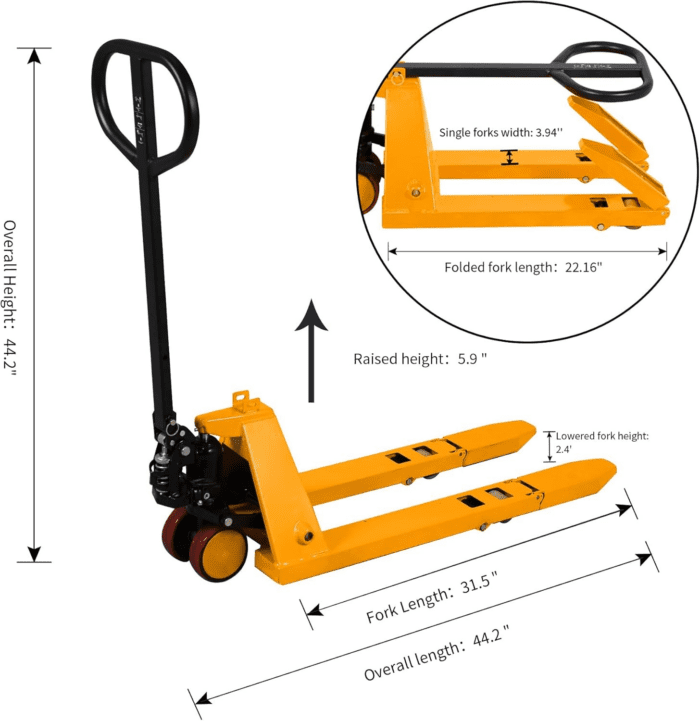 Tory Carrier Mini Hand Pallet Jack Truck, 2200 Lbs Capacity, 31.5" Lx15 W Fork Size Narrow Pallet Jack, Small Size Manual Pallet Trucks with Foldable Forks and Handle - Image 2