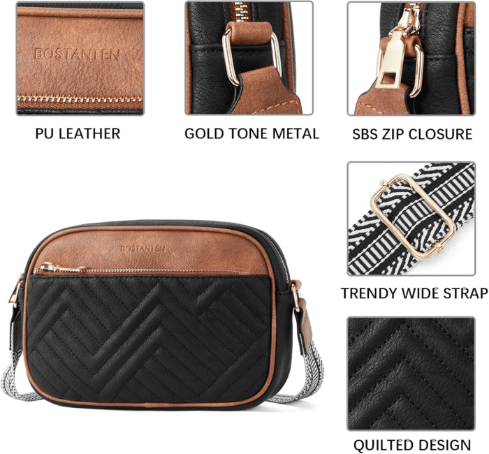 Quilted Crossbody Bags for Women Vegan Leather Purses Small Shoulder Handbags with Wide Strap - Image 4