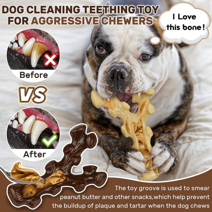 2 Pack Dog Chew Toys for Aggressive Chewers,Boredom and Stimulating Best Dog Toys for Medium/Large Breed,Tough Almost Indestructible Dog Bones for Teeth Cleaning and Training - Image 5