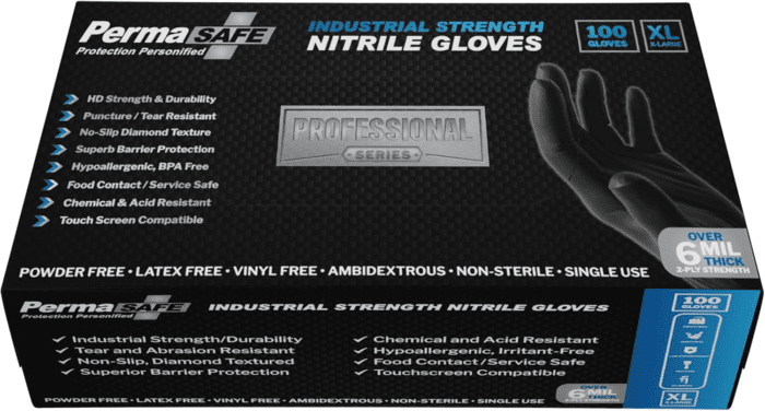 Permasafe HD Industrial Nitrile Disposable Gloves, 6+ Mil, Latex Free, Raised Diamond Texture, Mechanic’S Gloves - Image 2