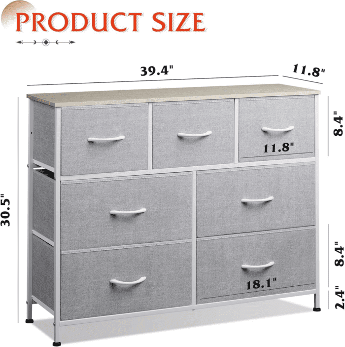 Dresser TV Stand, Entertainment Center with Fabric Drawers, Media Console Table with Metal Frame and Wood Top for TV up to 45 Inch, Chest of Drawers for Bedroom, Living Room, Light Grey - Image 3