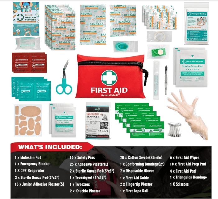 Mini First Aid Kit, 110 Piece Small First Aid Kit - Includes Emergency Foil Blanket, Scissors for Travel, Home, Office, Vehicle, Camping, Workplace & Outdoor (Red) - Image 2