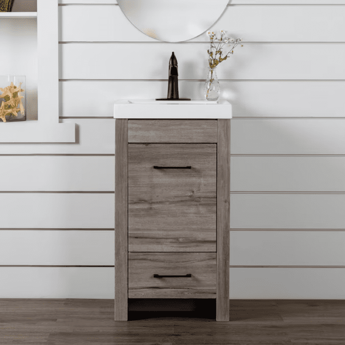 Winnie 18-In Vintage Oak Brown Woodgrain Single Sink Bathroom Vanity with White Cultured Marble Top - Image 18