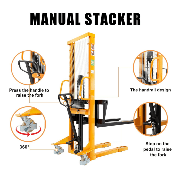 Manual Pallet Stacker Hand Pallet Forklift 2200Lbs Capacity Fix Legs with Adjustable Forks Suitable for Open-Bottom Pallets - Image 2