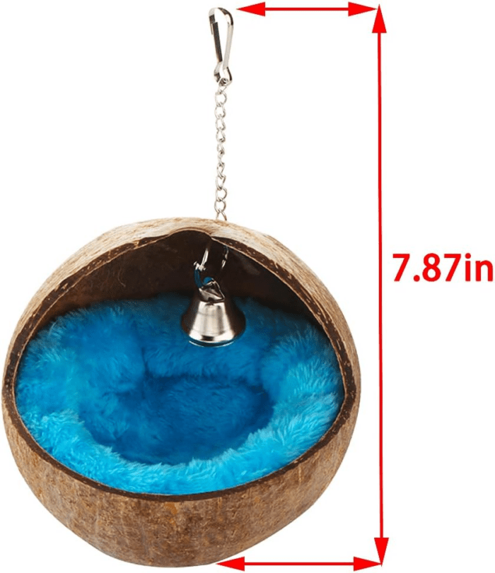 2 Pcs Natural Coconut Shell Bird Nest House Bed Breeding Nesting Anti-Pecking Bite with Warm Pad and Bell for Bird Parrot Budgie Parakeet Cockatiel Conure Lovebird Canary Finch - Image 6