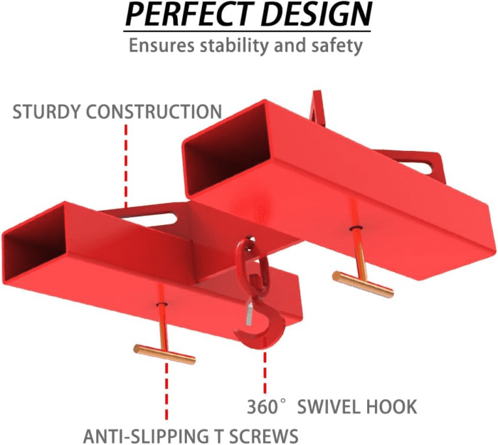 Forklift Lifting Hook with Red Powder Coating, Forklift Lifting Hoist Forklift Mobile Crane with Swivel Hook Fit for Dual Pallet Forks Fork Lifting Attachment - 6600Lbs Capacity - Image 3