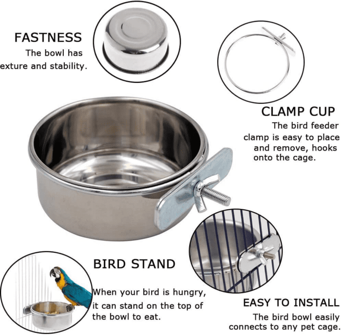 Bird Feeding Dish Cups Parrot Food Bowl Clamp Holder Coop Cup, 2PCS Bird Cage Water Bowl for Parakeet African Greys Conure Cockatiels Lovebird Budgie Chinchilla - Image 3