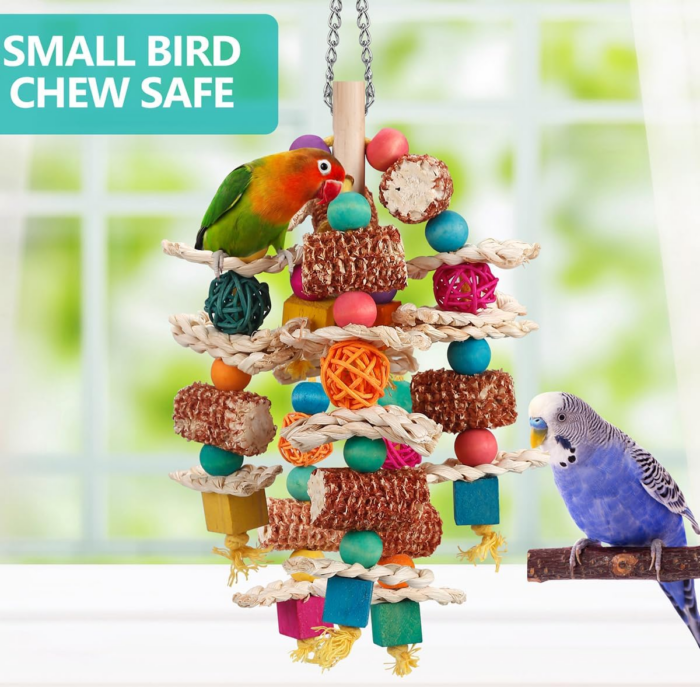 Parrot Toys Bird Toys Natural Corn Cob Bird Chew Toys for Small and Medium-Sized Macaws,African Grey,Cockatoos,Amazon Parrots,Parakeet,Cockatiel,Sun Conure, Lovebird with Wooden Blocks - Image 3