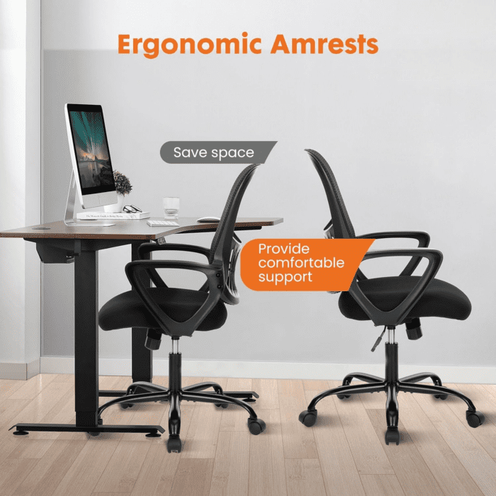 Office Computer Desk Managerial Executive Chair, Ergonomic Mid-Back Mesh Rolling Work Swivel Chairs with Wheels, Comfortable Lumbar Support, Comfy Arms for Home,Bedroom,Study,Student,Black - Image 5