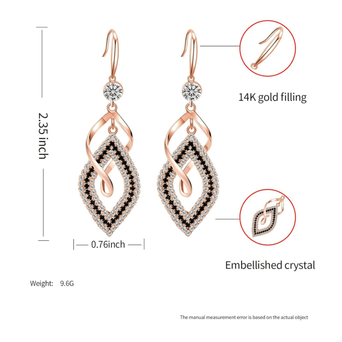 Dangle Earrings for Women, 925 Sterling Silver Handmade Linear Swirl Wire Bohemian Boho 14K Gold Diamonds Earrings Hypoallergenic Earrings Fashion Jewelry Gifts for Women (Rose Gold) - Image 3