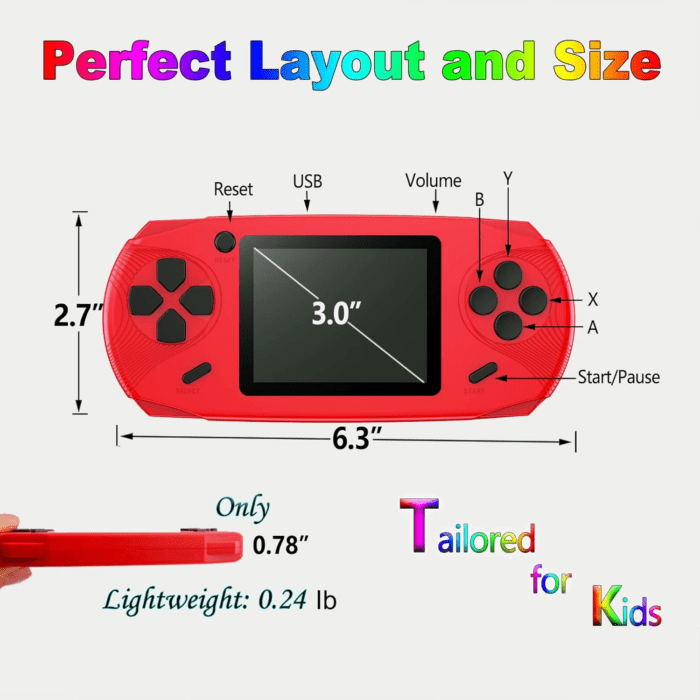 16 Bit Handheld Games for Kids Adults 3.0'' Large Screen Preloaded 100 HD Classic Retro Video Games USB Rechargeable Seniors Electronic Game Player Birthday Xmas Present (Red) - Image 6