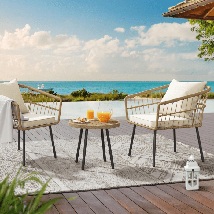 3 Pieces Outdoor Wicker Patio Conversation Bistro Set, All-Weather Rattan Patio Furniture Set with Table & Cushions, Outdoor Sectional Sofa for Patio, Balcony, Backyard, Deck - Image 8