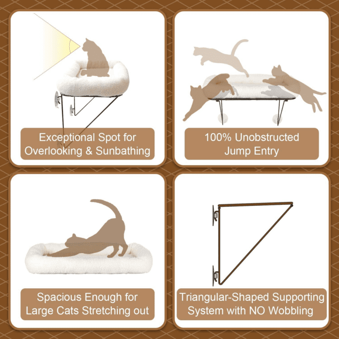 Cat Window Perch - 100% Metal Supported from below - Comes with Warm Spacious Pet Bed - Cat Window Hammock for Large Cats & Kittens - for Sunbathing, Napping & Overlooking (White) - Image 5