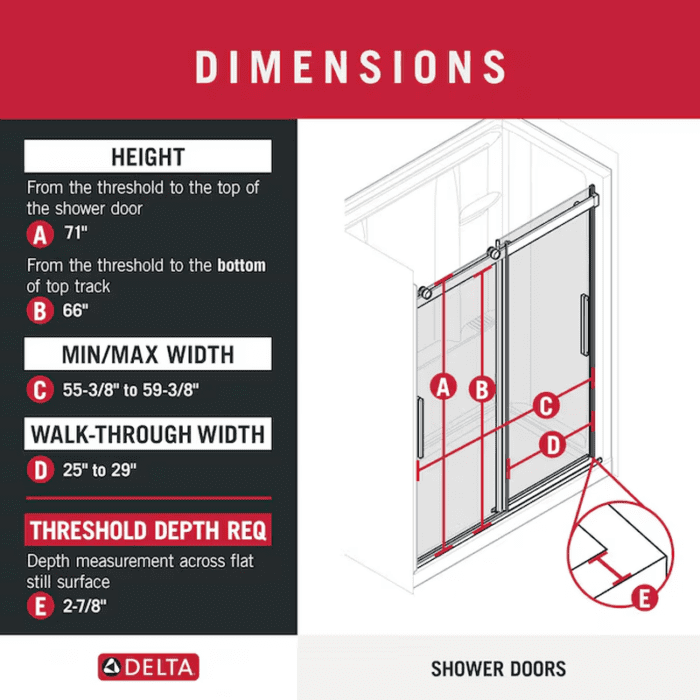 Everedge Shower Door Brushed Nickel 56-In to 60-In W X 71.1418-In H Frameless Sliding Shower Door - Image 3