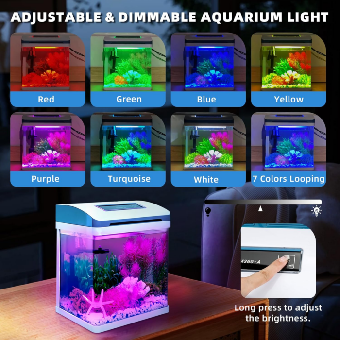 Small Fish Tank 2 Gallon Glass Aquarium Starter Kits, Desktop Betta Fish Tank Beta Fish Aquariums with Filter and Light for Betta Shrimp Guppy Jellyfish Goldfish Beta, Room Desktop Decor, Gifts - Image 4