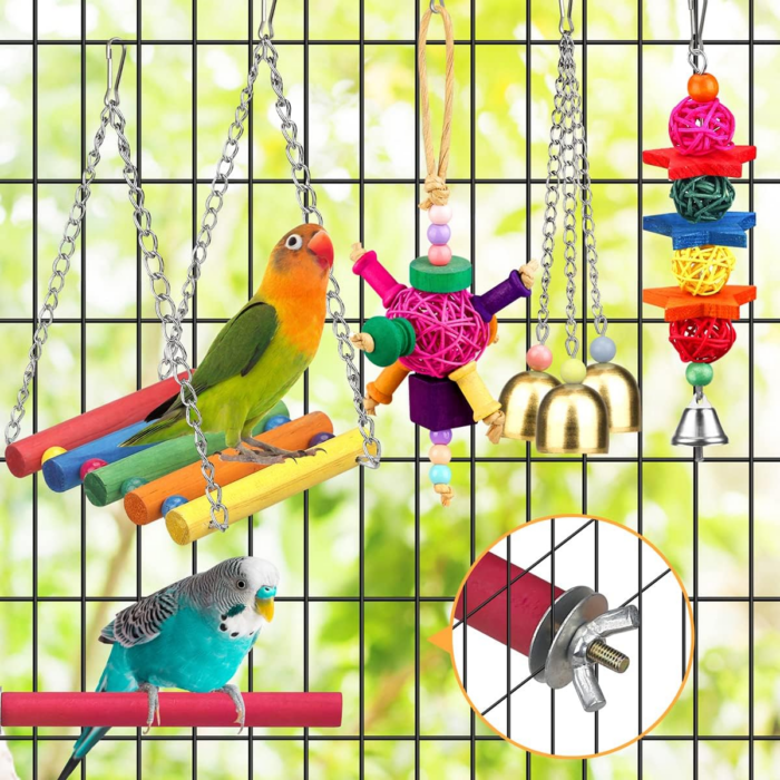 Bird Toys for Conures with Colorful Ladder Hammock Bird Cage Accerious Bird Perch Stand Chewing Toys Hanging Bell for Parrot Parakeet Cockatiel Lovebirds - Image 5