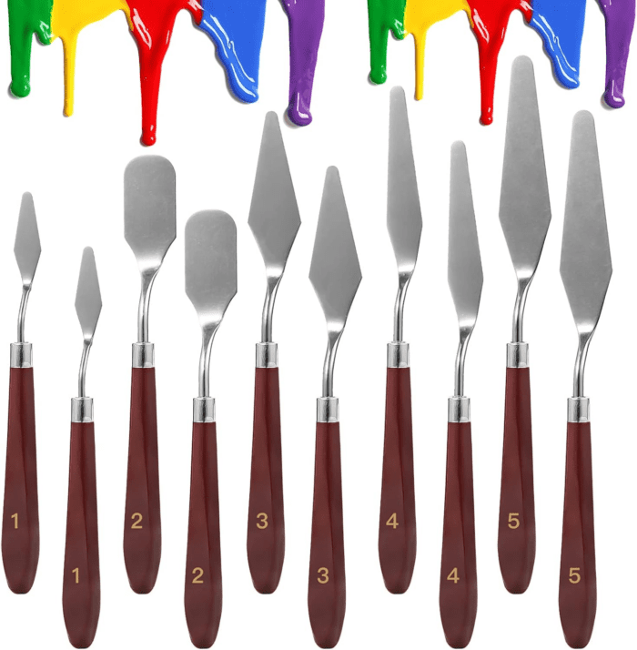 10PCS Palette Knife, Stainless Steel Painting Knife Set, Flexible Spatula Pallet Knife, Metal Artist Knives, Oil Painting Accessories Color Mixing Scraper for Oil, Canvas, Acrylic Painting by